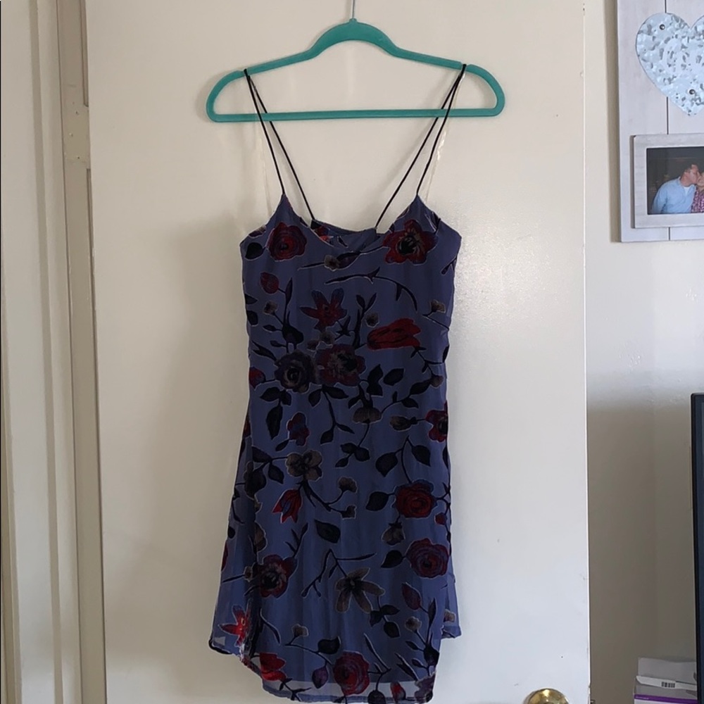 Navy blue/red floral print dress L